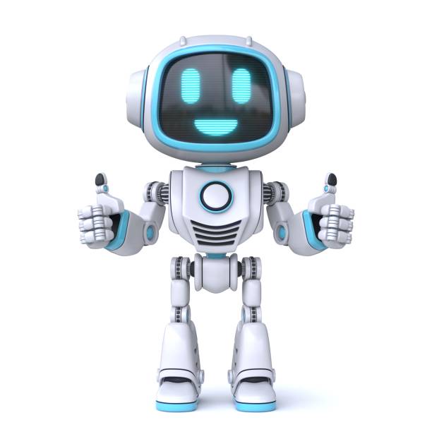 cute blue robot giving thumbs up 3d - robot bildbanksfoton och bilder