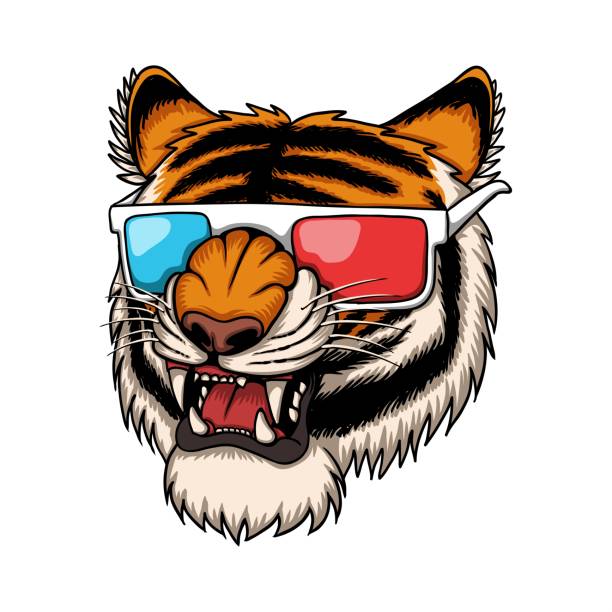 ilustrações, clipart, desenhos animados e ícones de tigre usando óculos 3d - tiger zoo animal awe