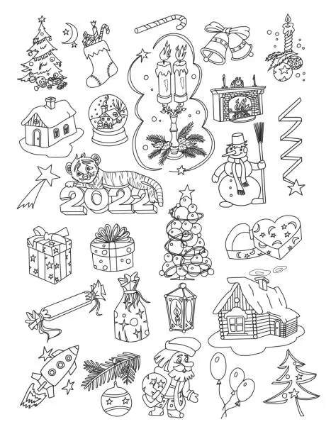 Vector illustration of New Year Doodle Set