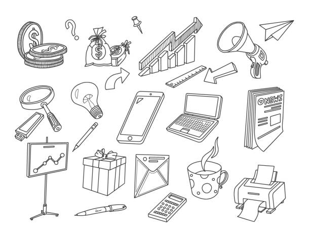 doodles zestaw biznesowych - usb flash drive obrazy stock illustrations