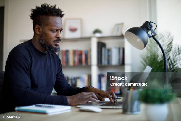 Man Working At Home Office Stock Photo - Download Image Now - Web Design, Learning, Investment