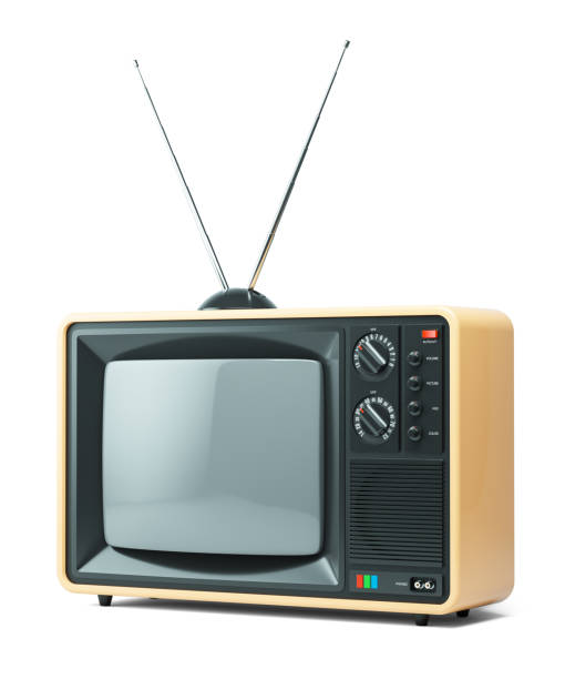 istock Old yellow TV with CRT screen isolated on white background 3D 1359589732