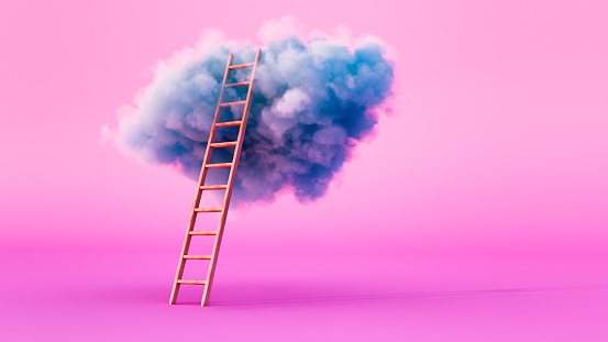 a ladder straight to the blue cloud (3d rendering)