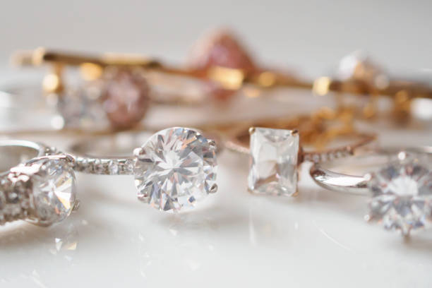 istock Beautiful diamond rings jewelry on white background 1359596623