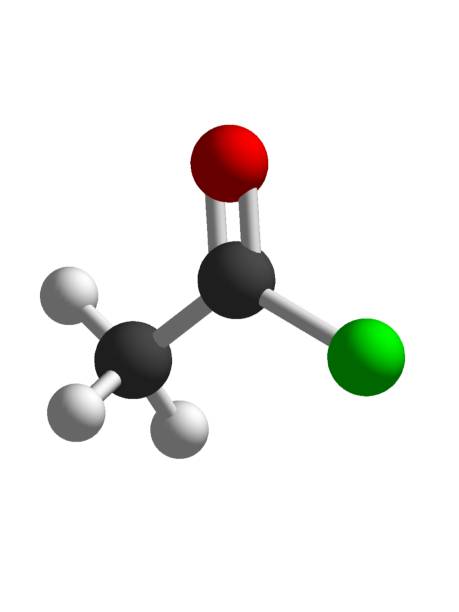 cloruro di acetil 3d struttura molecolare ball stick modello isolato su molecola chimica di fondo bianco - hydrogen bonding foto e immagini stock