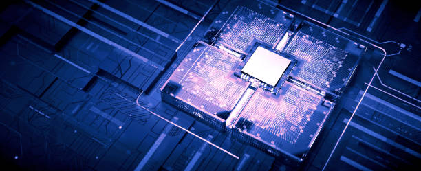 istock 3D rendering of cyberpunk AI. Circuit board. Technology background. Central Computer Processors CPU and GPU concept. Motherboard digital chip. Tech science background. 1359611118