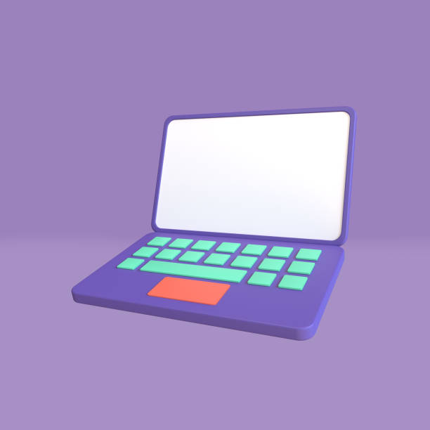 istock Minimalist laptop 3d render. 3d rendering laptop purple background 1359612304