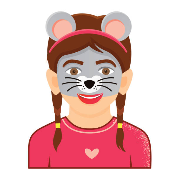 ilustrações de stock, clip art, desenhos animados e ícones de face painting portrait of funny girl on white background. icon with mouse character. - face paint human face mask carnival