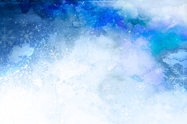 istock Blue and white watercolor abstract winter with snowflakes 1359633008