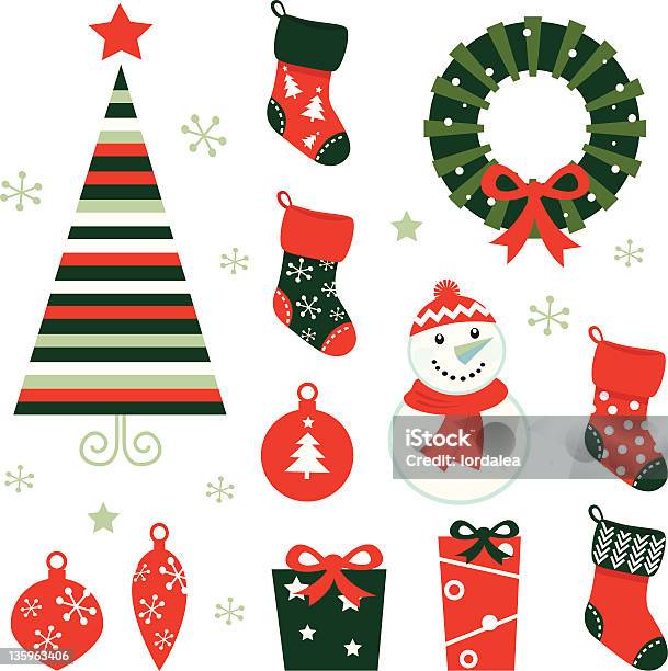 Elementi Di Design Di Inverno Natale Isolato Su Bianco Rosso Verde - Immagini vettoriali stock e altre immagini di Accessorio personale