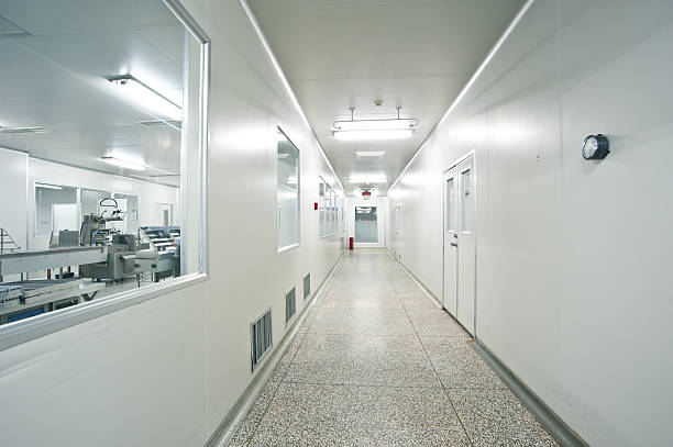 Pharmaceutical, sterile shop interior hallway Pharmaceutical, sterile shop interior hallway cleanroom stock pictures, royalty-free photos & images