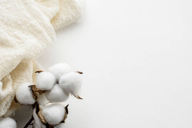 istock Top view of a white table and a white cotton napkin.  Kitchen ecological background. 1359636127