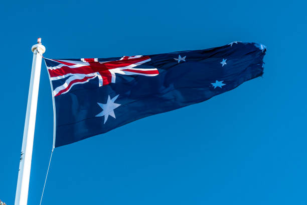 istock Australian Flag blowing in the wind 1359636176