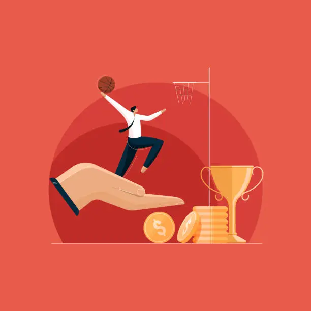 Vector illustration of Businessman holding basketball, Efforts in achieving goals, Helping hand and team work concept