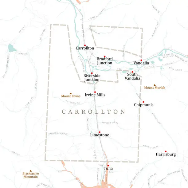 Vector illustration of NY Cattaraugus Carrollton Vector Road Map