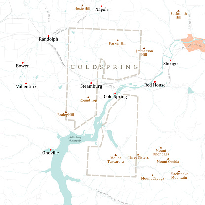 NY Cattaraugus Coldspring Vector Road Map. All source data is in the public domain. U.S. Census Bureau Census Tiger. Used Layers: areawater, linearwater, roads, rails, cousub, pointlm, uac10.