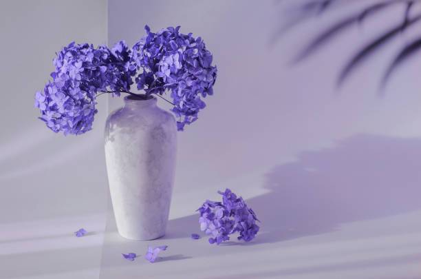 Interior still life in trendy blue very peri color 2022. Composition in a minimalistic style.