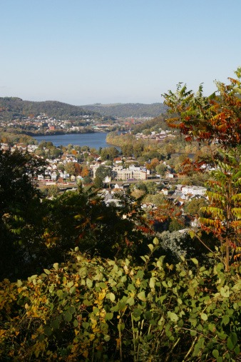 Ohio River Valley View.  Wheeling, West Virginia.  North Island in the middle ground with the Ohio River distant.