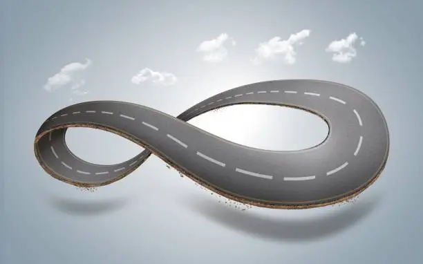 Photo of 3d illustration of infinity road with clouds or never ending road design advertisement