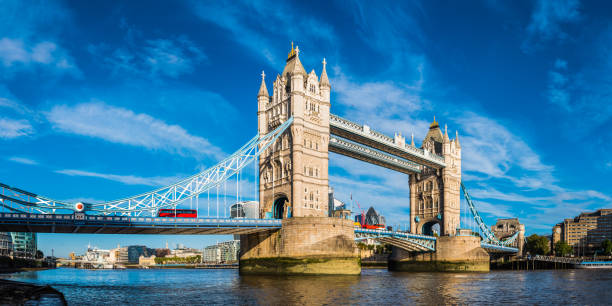 istock Tower Bridge red double decker bus over Thames panorama London 1359647021