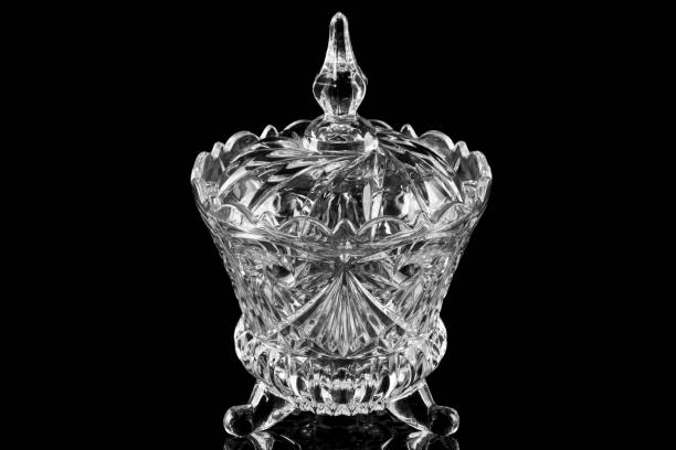 Crystal dish elegant crystal container . Dramatic modern background lead cut glass crystal stemware stock pictures, royalty-free photos & images