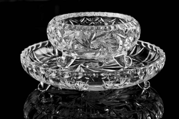 Crystal dish elegant crystal container . Dramatic modern background lead cut glass crystal stemware stock pictures, royalty-free photos & images