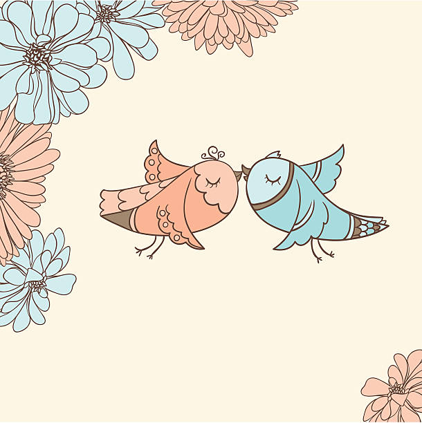 illustrations, cliparts, dessins animés et icônes de embrasser les oiseaux - valentines day love single flower flower