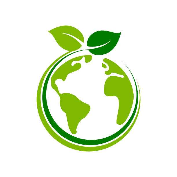 Planet Earth with leaves in a circle. Green globe. Environmental social governance. Ecological conservation. Sustainable world. Go green, protect nature concept. Vector illustration, flat, clip art. carbon neutrality stock illustrations
