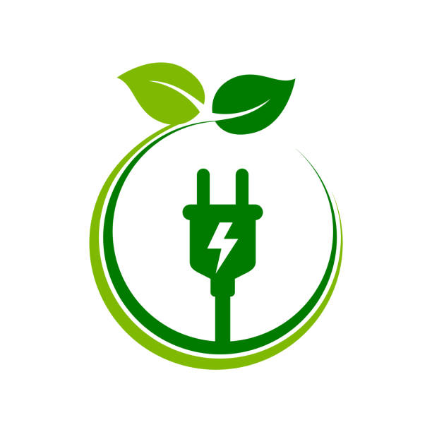 Electrical plug with leaves concept. Sustainable energy sources. Clean power generation. Green energy concept. Eco friendly electricity. Carbon neutrality idea. Vector illustration, flat, clip art. clean energy stock illustrations