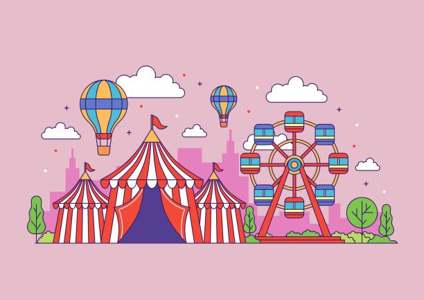 ilustrações, clipart, desenhos animados e ícones de design de ilustração de espetáculo de circo divertido e fofo - ferris wheel