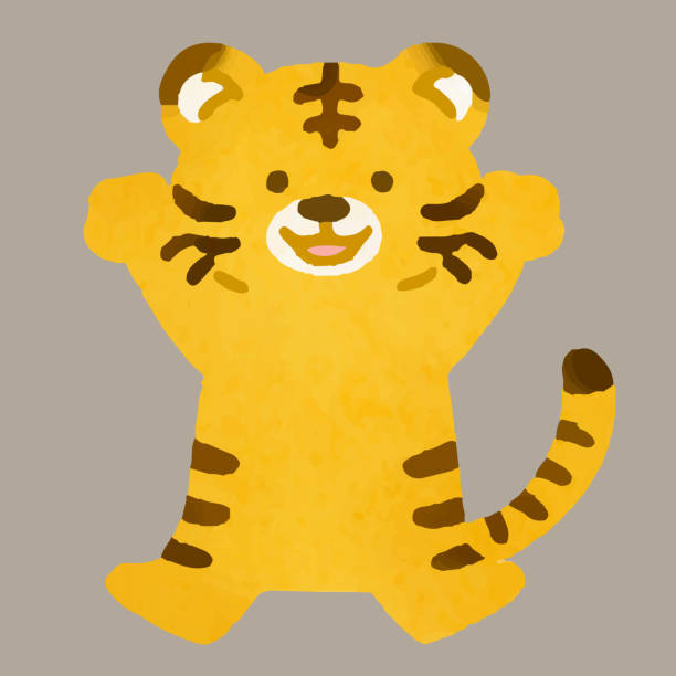 istock Simple and adorable watercolor tiger jumping 1359661539