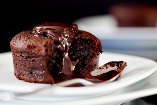 Close up Photograph of a chocolate souffle