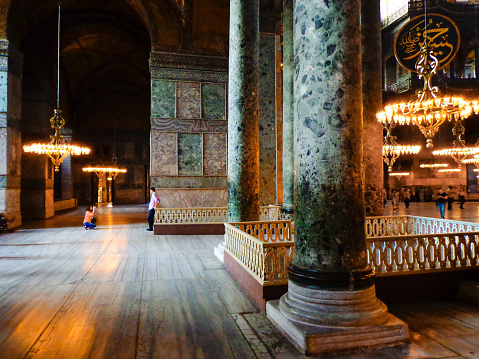 Expansive interior view of the iconic Hagia Sophia in Istanbul's Old City - Istanbul, Turkey