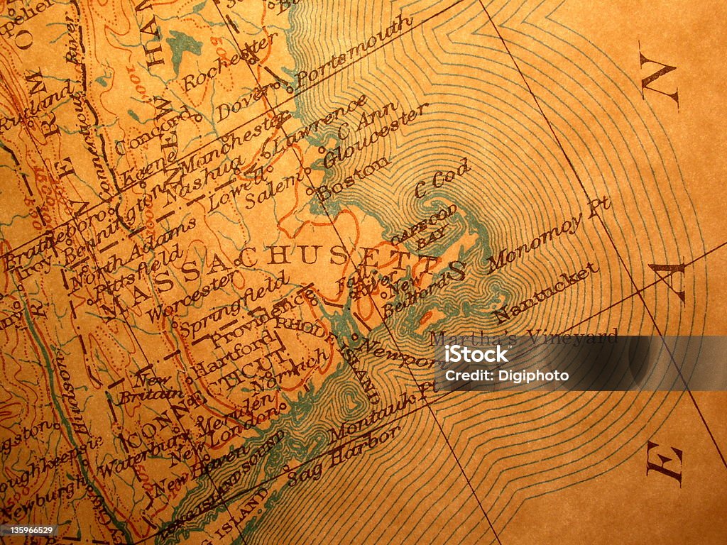 Carte Antique américain, éclairées la côte nord-est - Photo de Carte libre de droits