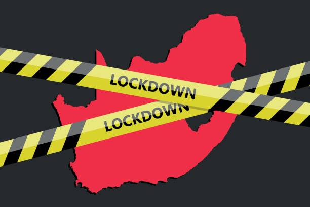 istock lockdown tape over South Africa silhouette. Coronavirus threat. Concept image. Vector illustration 1359665953