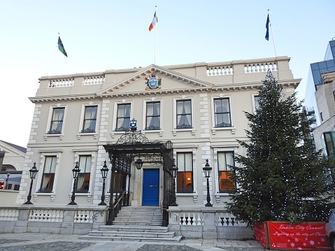 10th December 2021, Dublin, Ireland. Dublin Mansion House building on Dawson Street during Christmas, the official residence of the Lord Mayor of Dublin since 1715.