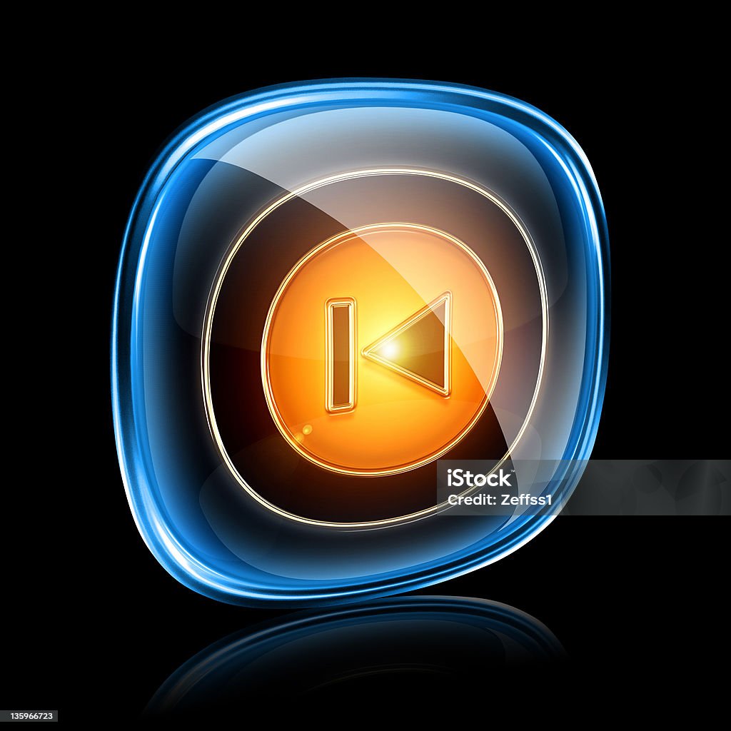 Rebobinar Back icono de neón, aislados sobre fondo negro - Ilustración de stock de Azul libre de derechos