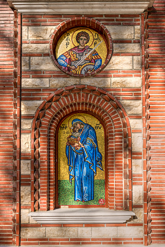 The bricked-up window of a Greek Orthodox church in Frankfurt am Main