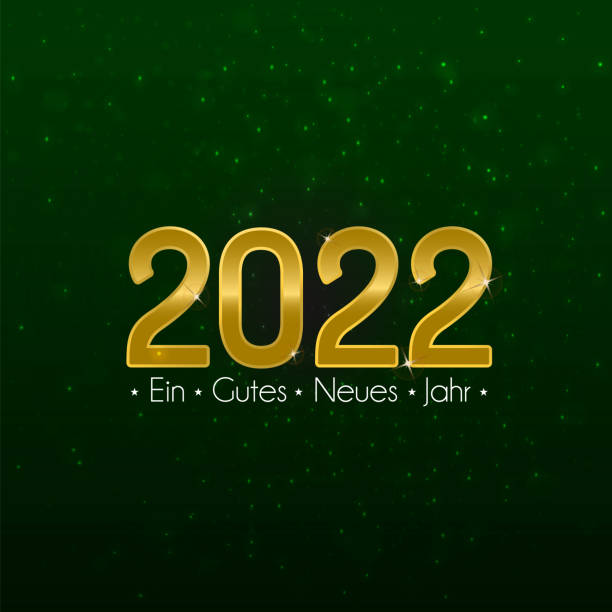 istock Happy new year 2022 gold color lettering with German language on illuminated and shiny background vector stock illustration. 1359668303