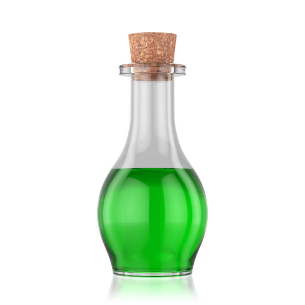 green potion in the bottle. isolated on white background.