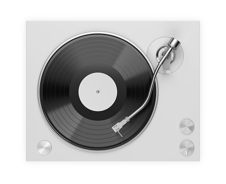 Turntable vinyl record player top view. 3d illustration