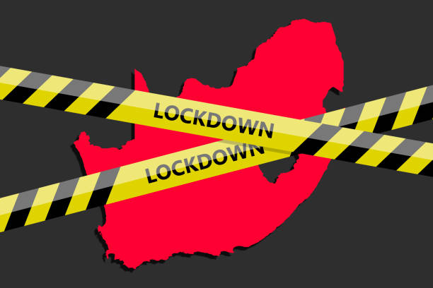 istock lockdown tape over South Africa silhouette. Coronavirus threat. Concept image. Vector illustration 1359669678