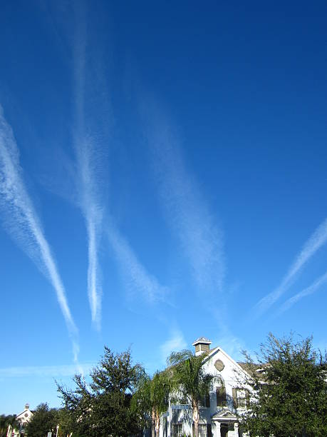 Airplane Trails from SRQ International Airport stock photo
