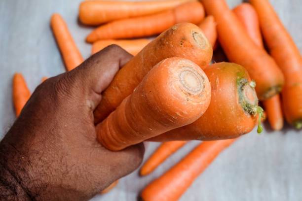 Pile of fresh carrots from shopping at the market