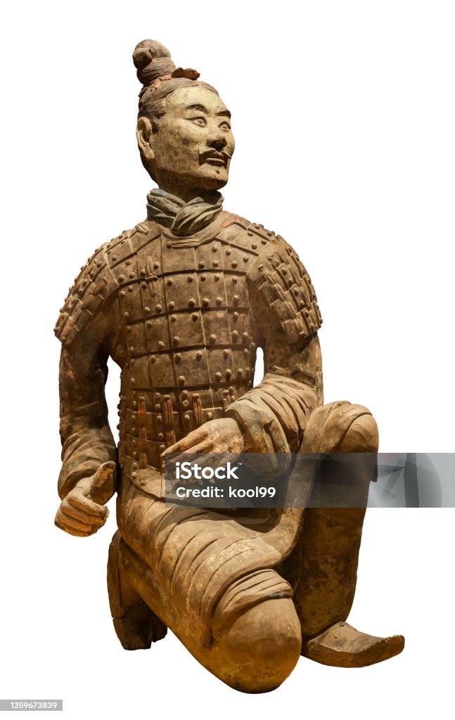 Ancient China Terracotta Soldiers Isolated on White Background Antiquities Stock Photo