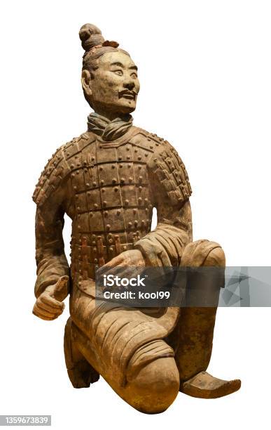 Ancient China Terracotta Soldiers Isolated On White Background Stock Photo - Download Image Now