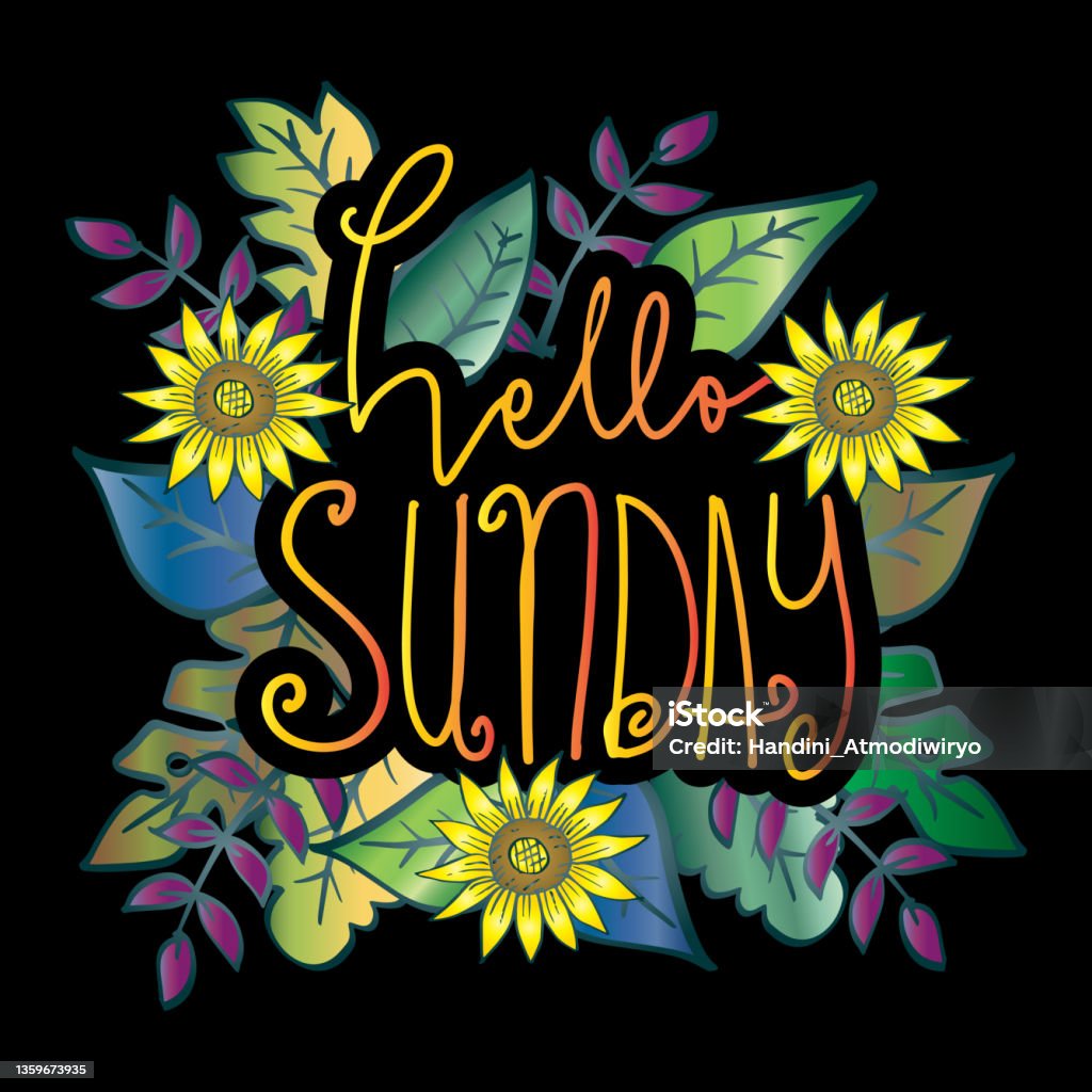 Hello Sunday Spring Hello Sunday With Floral Frame Greeting Card Stock Illustration ...