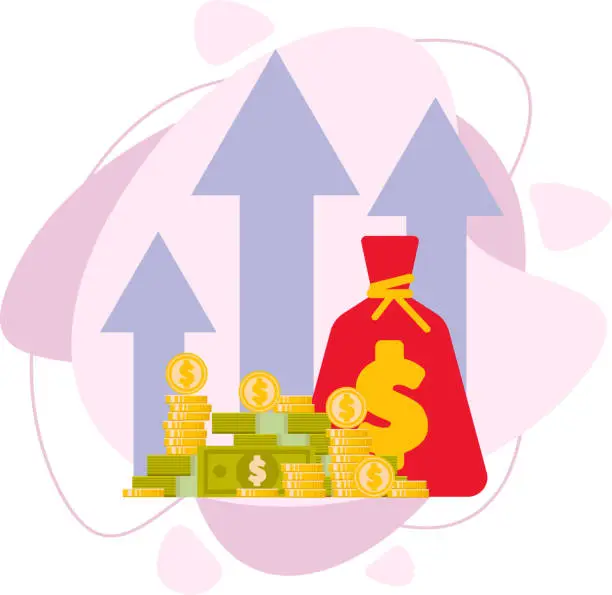 Vector illustration of Profit growth. Increase in income. Wealth. Flat vector illustration.