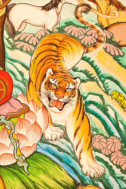 art chinois style de peinture sur le mur, à temple - thai culture thailand painted image craft product photos et images de collection