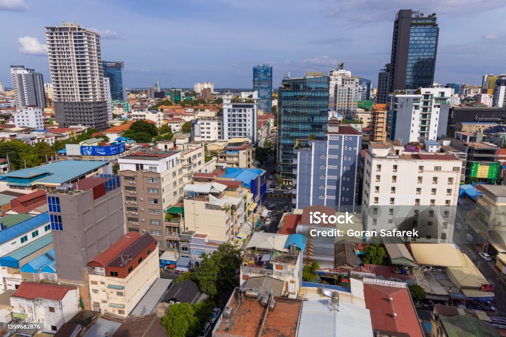 View from above to Phnom Penh downtown, CambodiaView from above to Phnom Penh downtown, Cambodia View from above to Phnom Penh downtown, Cambodia Cambodia Stock Photo